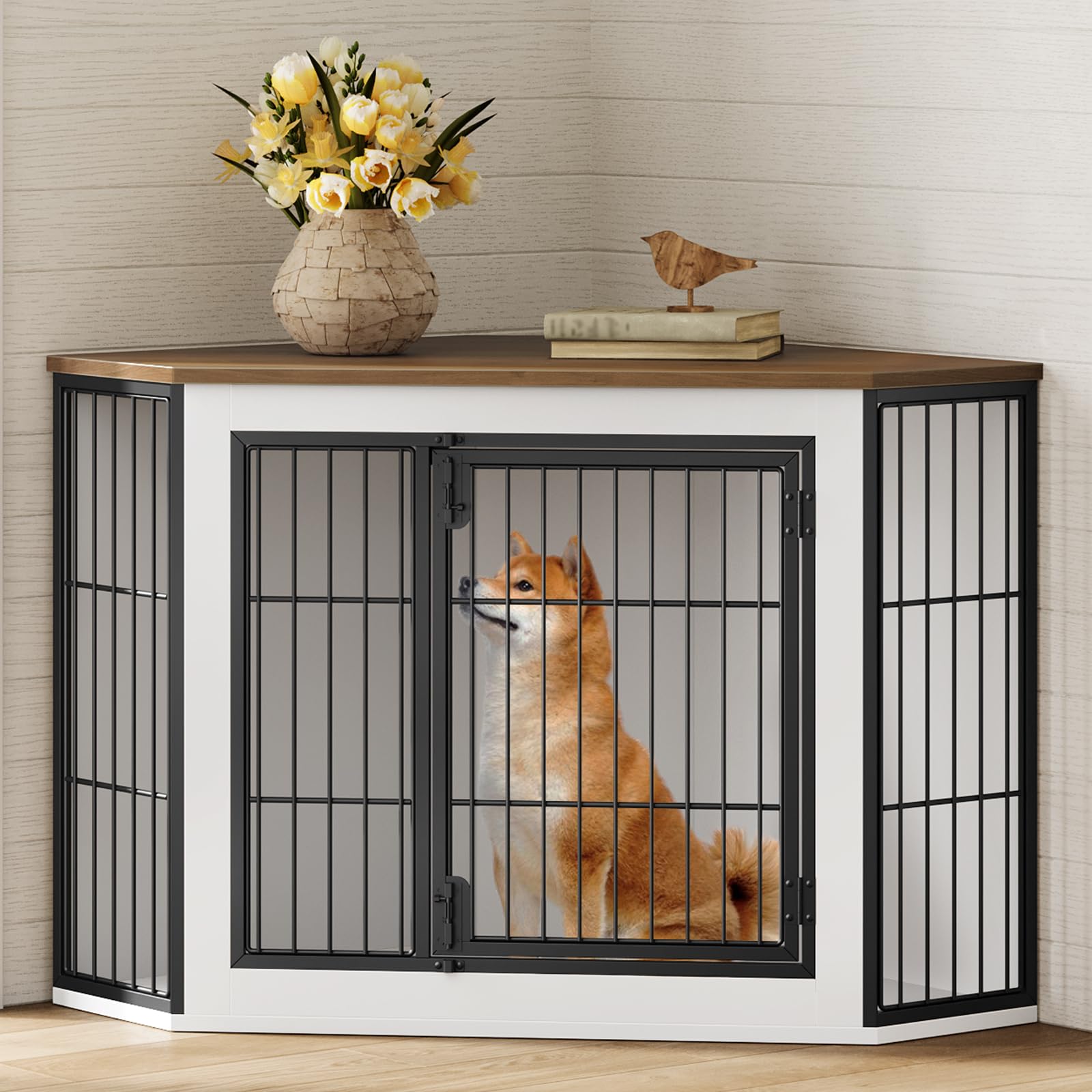HOOBRO space-saving-corner-design optimizes room layout around a dog crate.