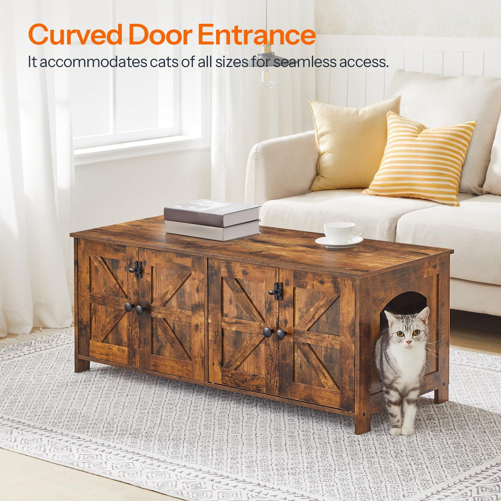 HOOBRO tv stand cat house shows open doors for easy cat entry and exit