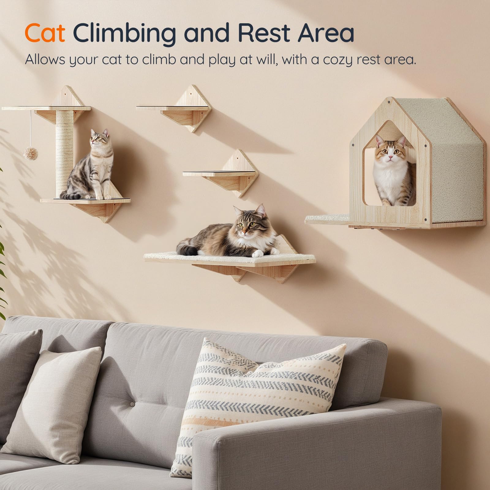 HOOBRO Wood Cat Wall Shelves cat-steps provide exploration routes to heights