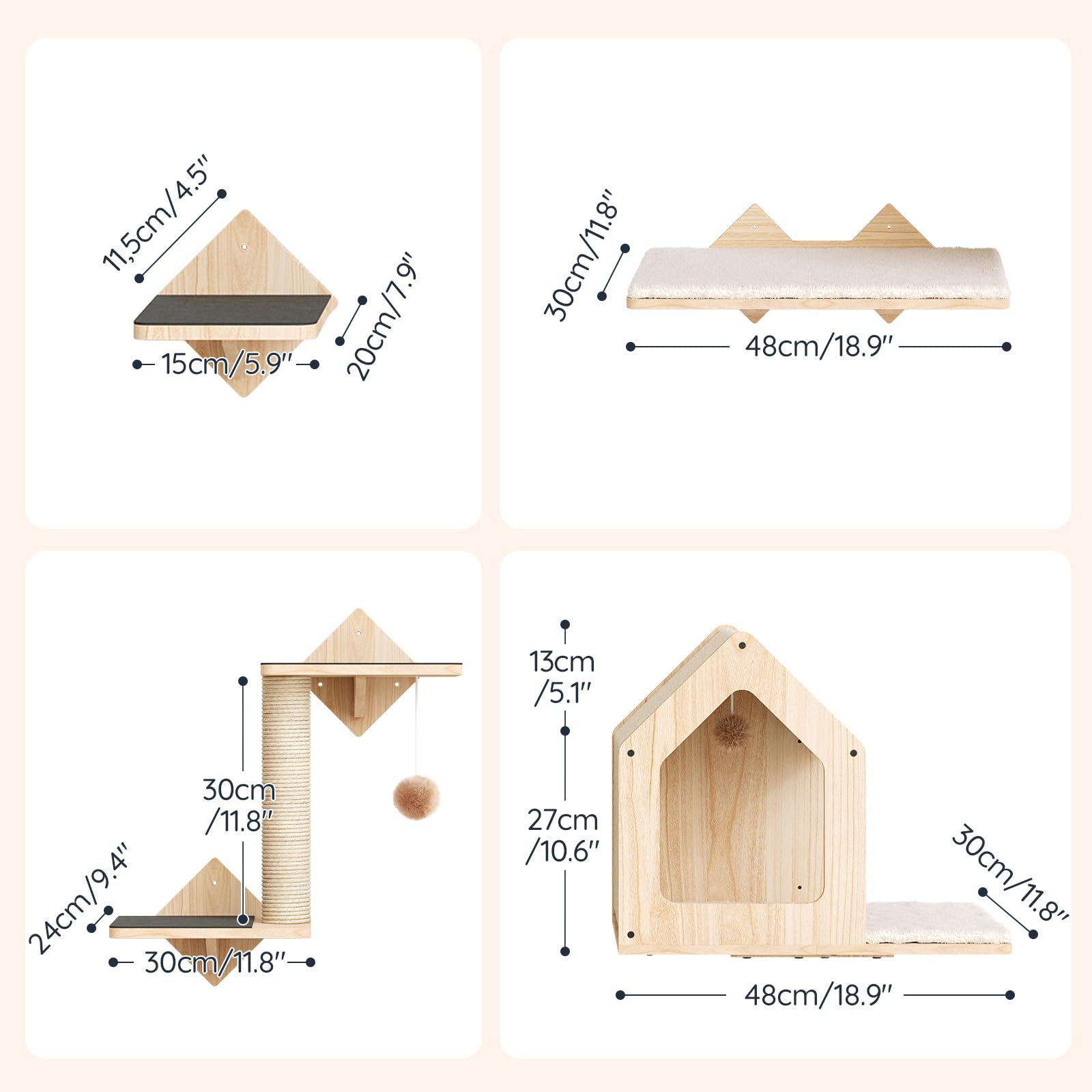 HOOBRO Wood Cat Wall Shelves perch offers elevated vantage and nap spots