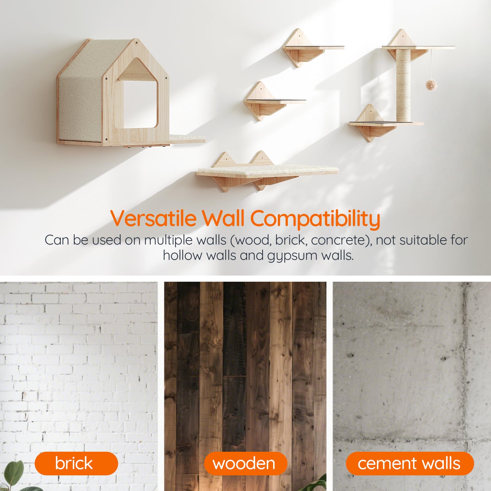 HOOBRO Wood Cat Wall Shelves climbing-post encourages climbing and claw care
