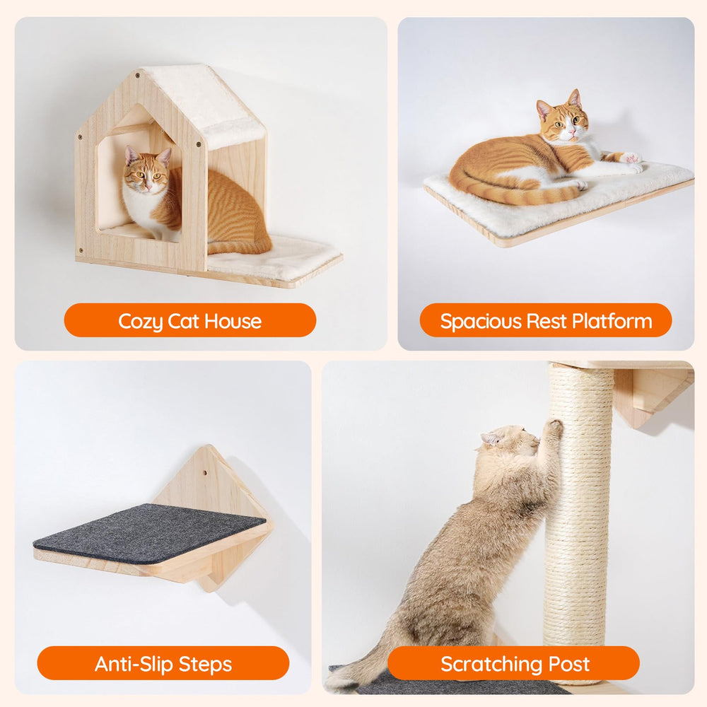 HOOBRO Wood Cat Wall Shelves solid wood construction ensures sturdy longevity
