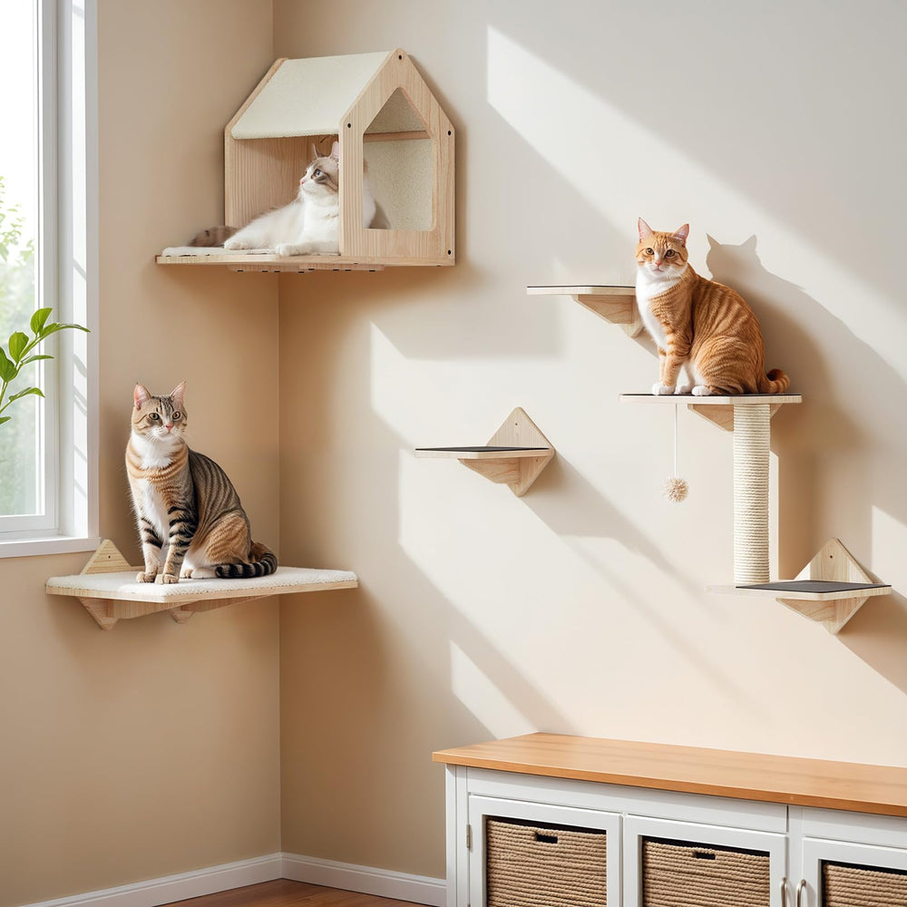 HOOBRO Wood Cat Wall Shelves versatile layout allows flexible room setup