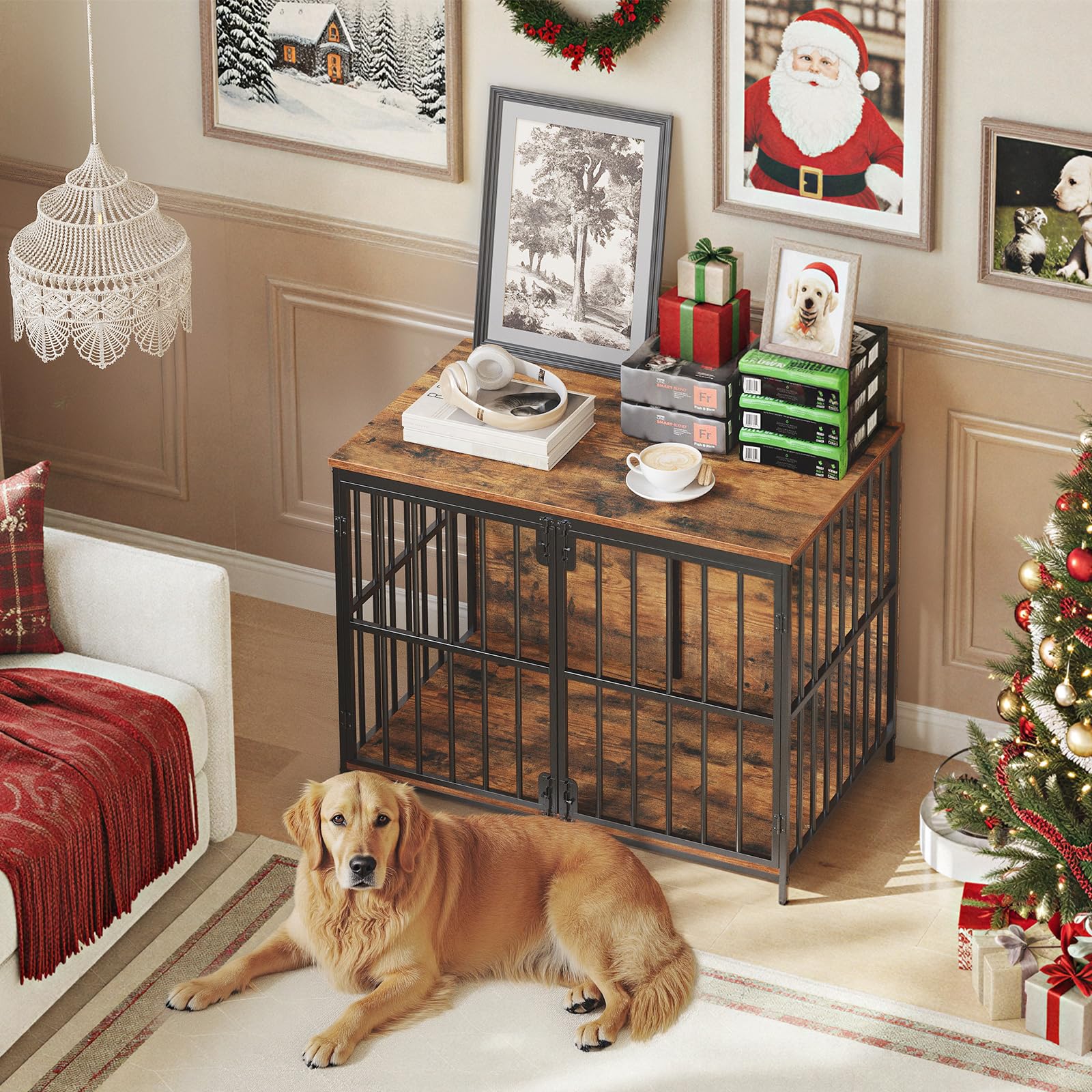 HOOBRO wooden dog kennel indoor highlights warm wood tones for a cozy home feel
