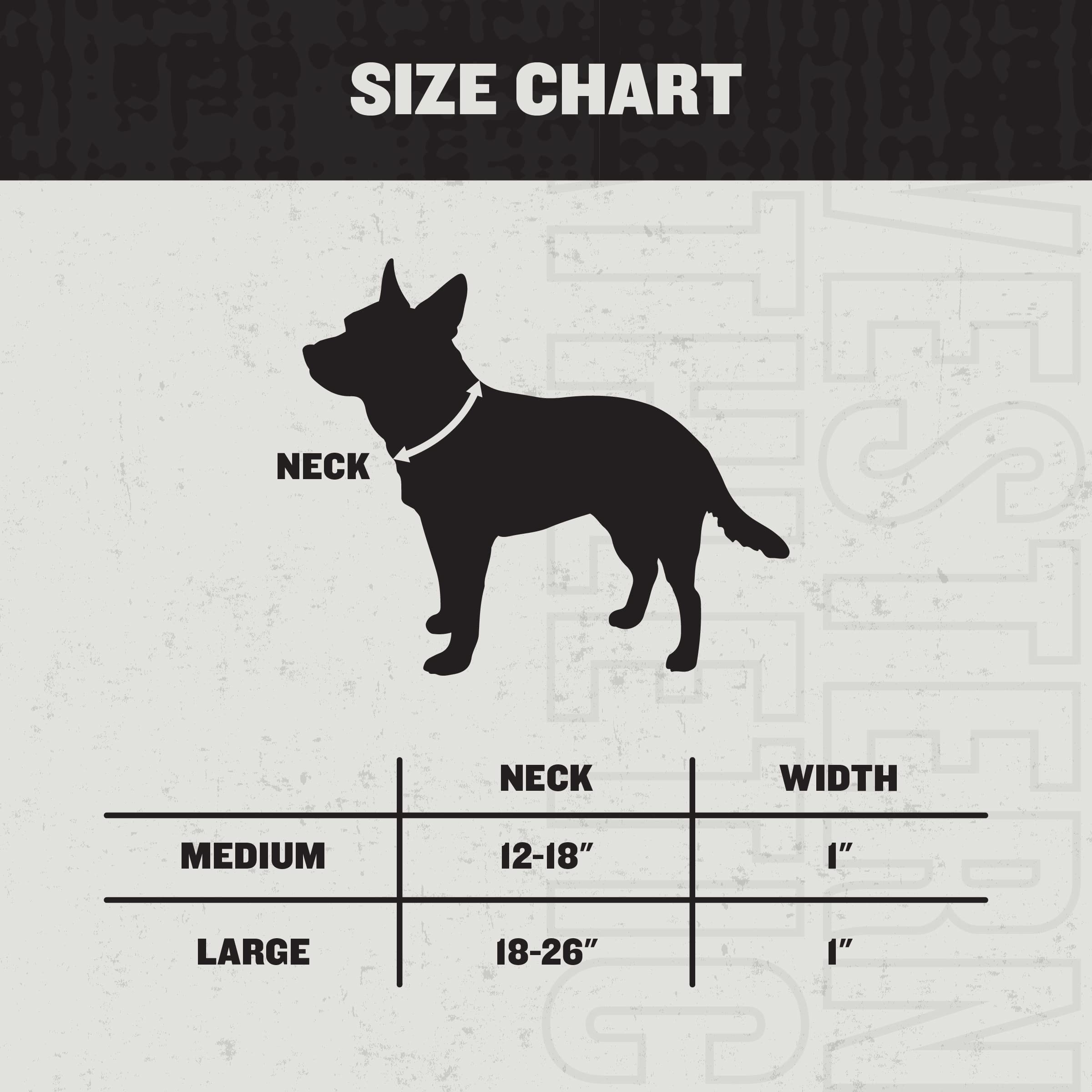 HOOEY Nomad collar size range fits medium to large dogs for flexible sizing