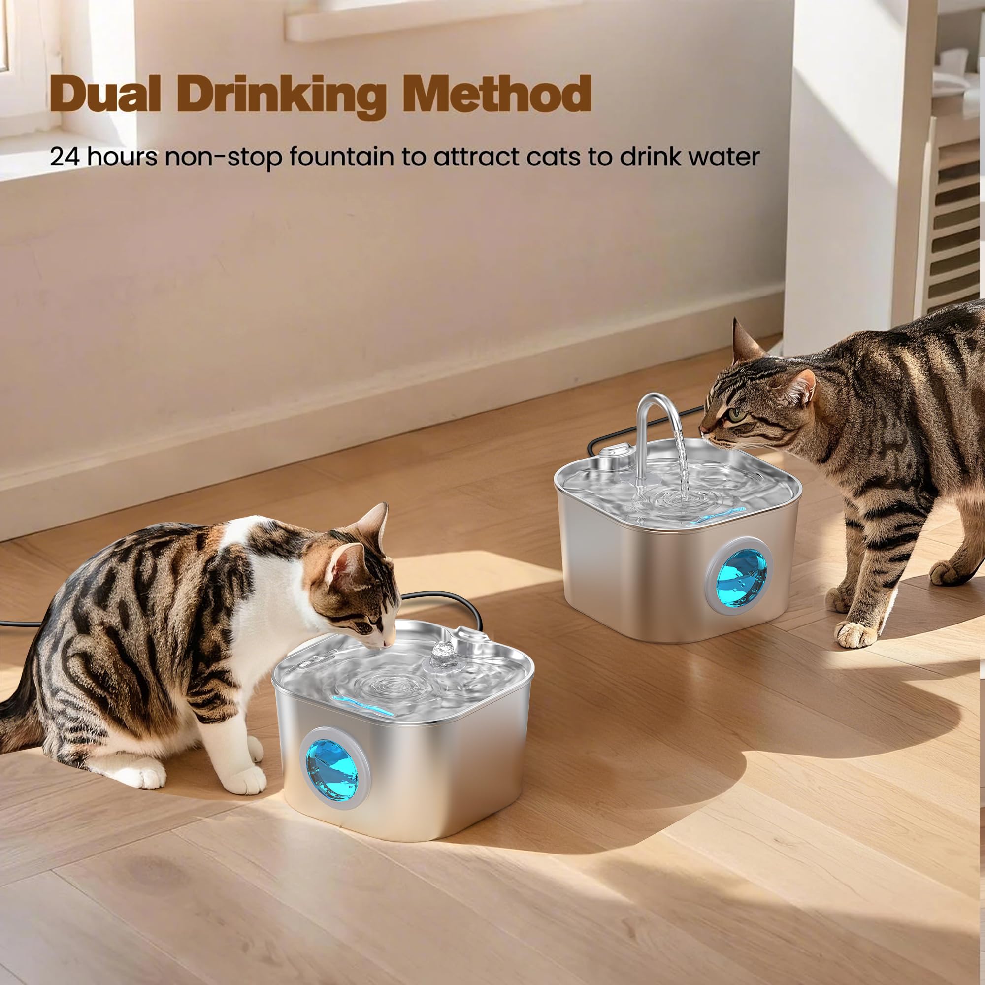 HOOISE cat water fountain durable 304 stainless steel build for long-lasting use
