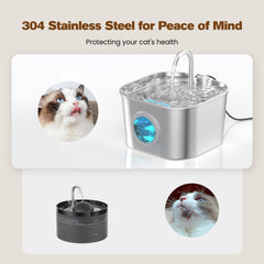 HOOISE cat water fountain stainless steel spout demonstrates smooth water flow for easy drinking