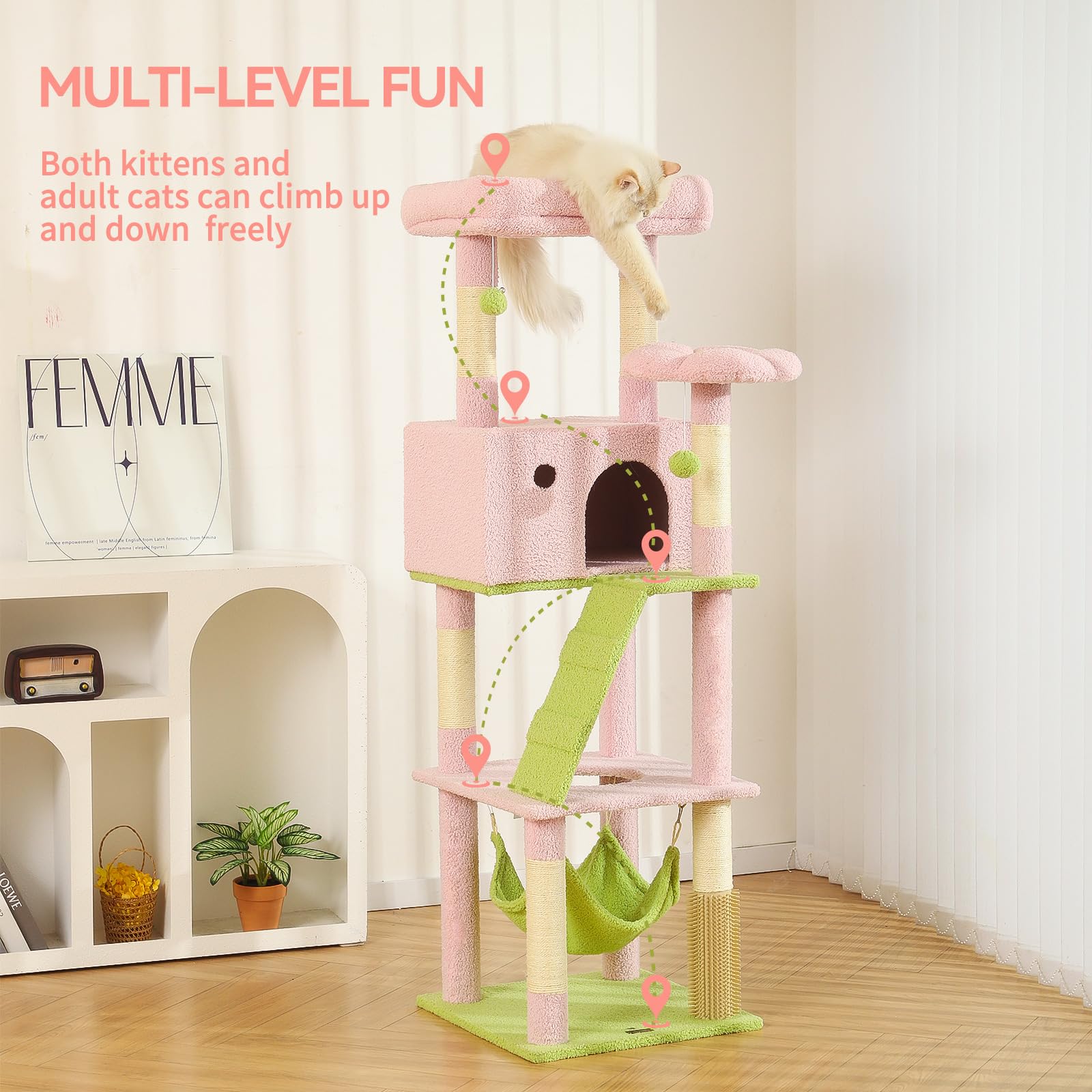 HOOPET 65-Inch Flower Cat Tree setup in about 25 minutes without tools