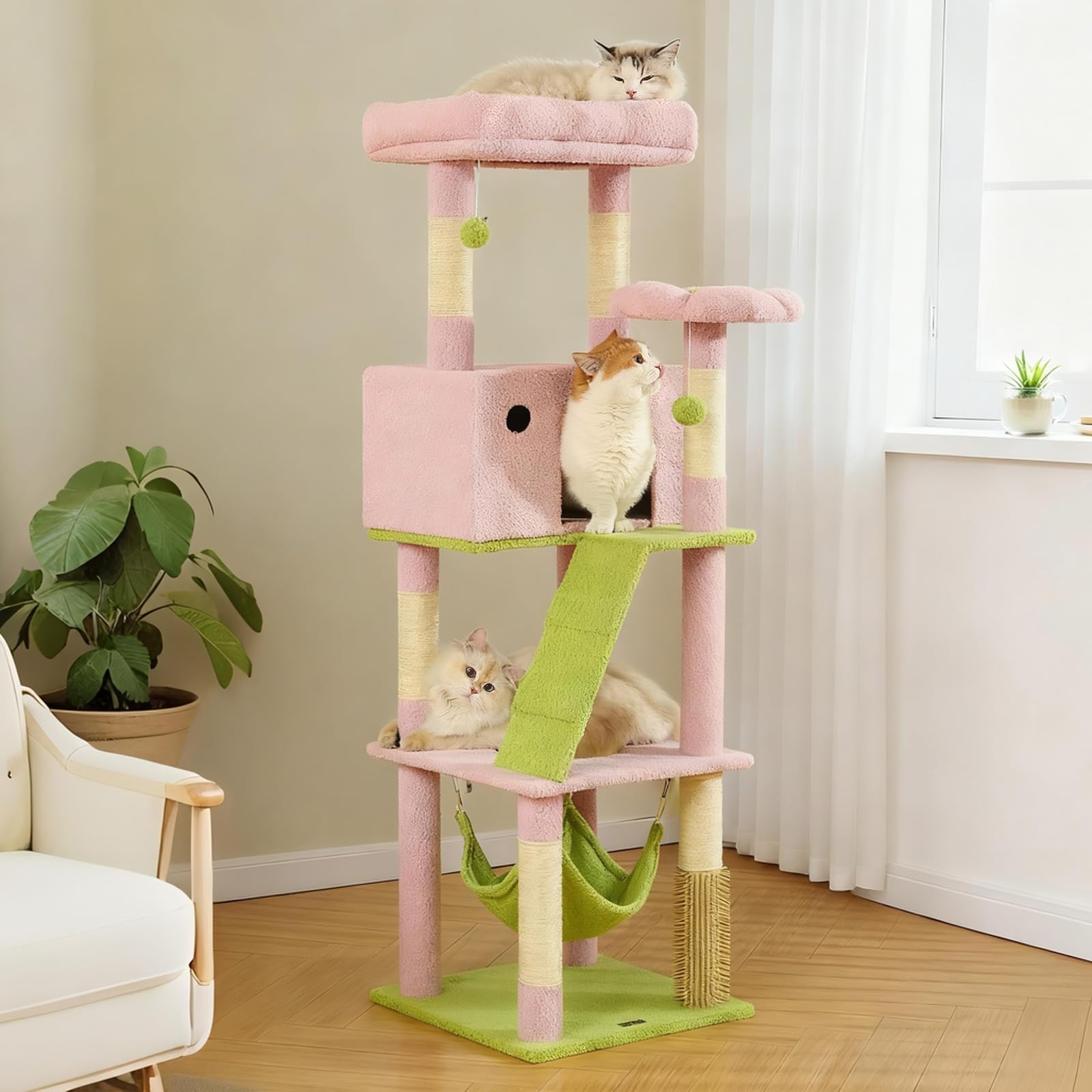 HOOPET flower cat tree pink perches offer elevated viewpoints for daytime cat exploration