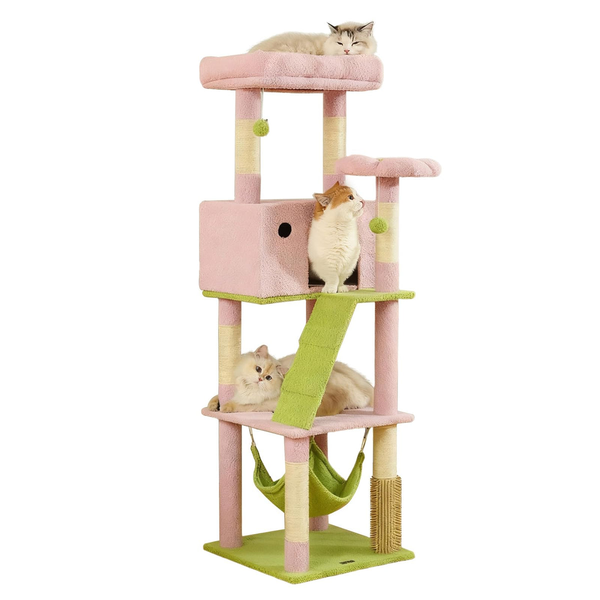 HOOPET 65-Inch Flower Cat Tree pink condo provides spacious multi-cat retreat for indoor homes