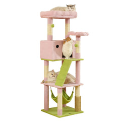 HOOPET 65-Inch Flower Cat Tree pink condo provides spacious multi-cat retreat for indoor homes