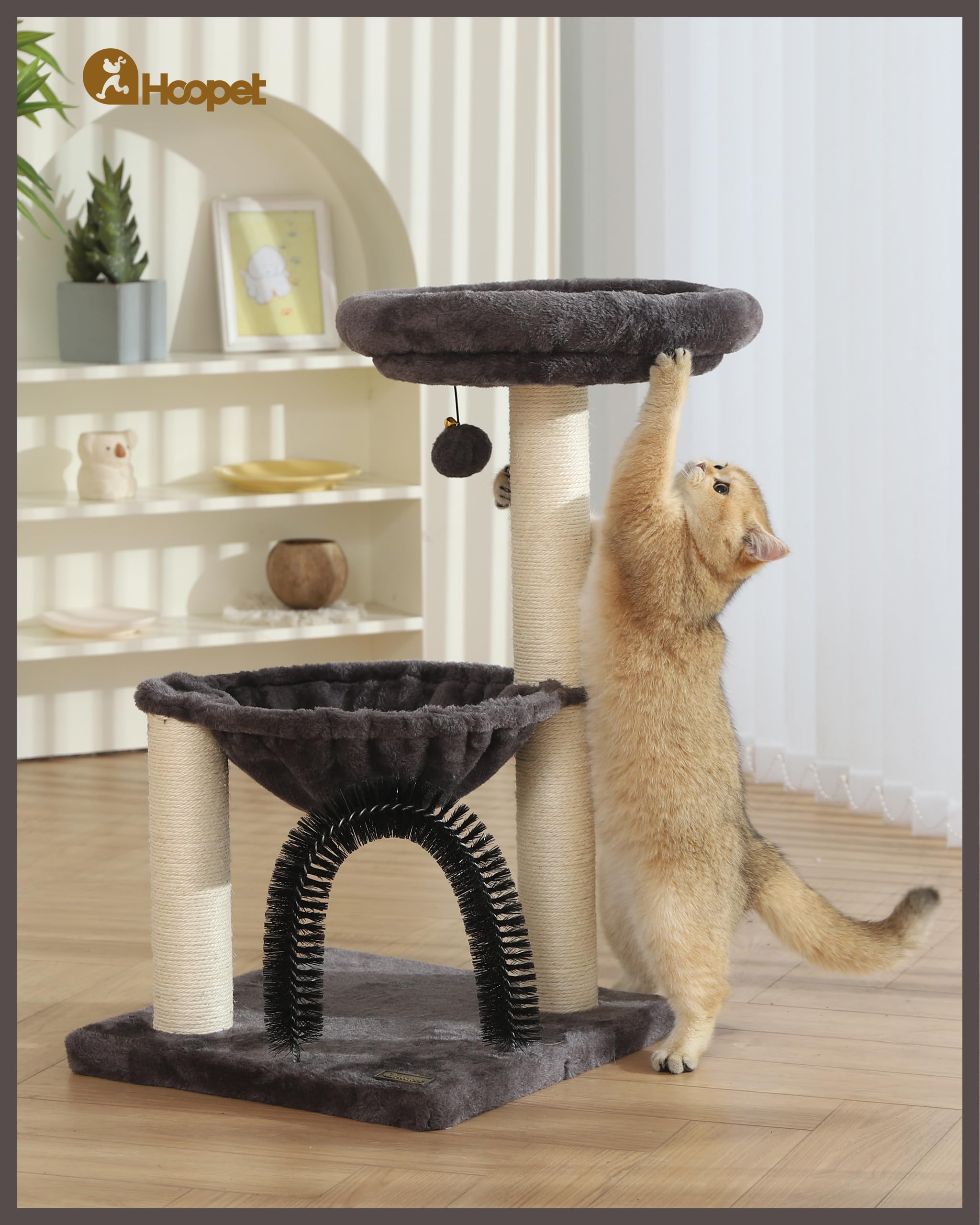 HOOPET cat tree basket cozy rest highlights comfy cradle-inspired lounging spot.