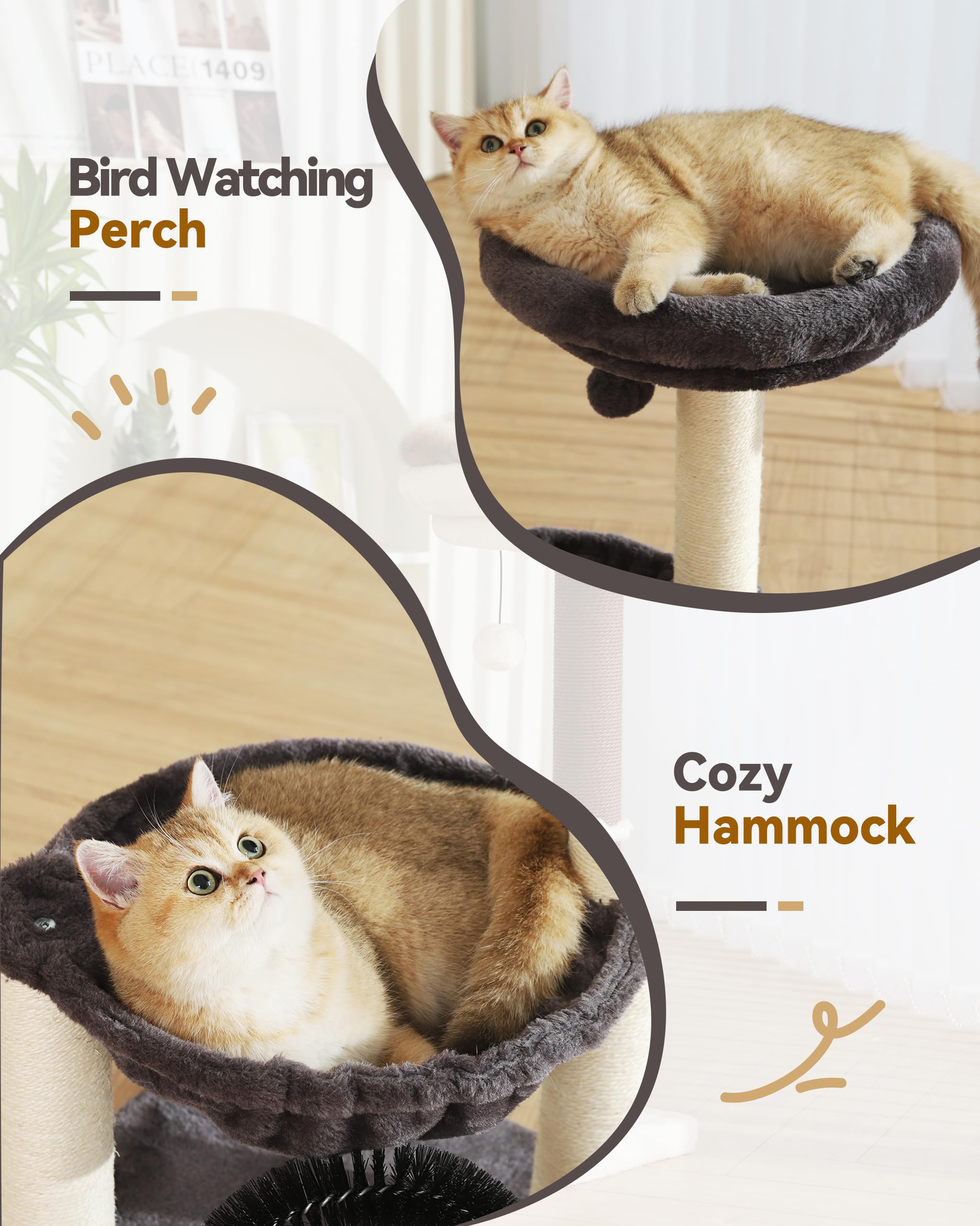 HOOPET cat tree interactive ball invites play and gentle exercise.