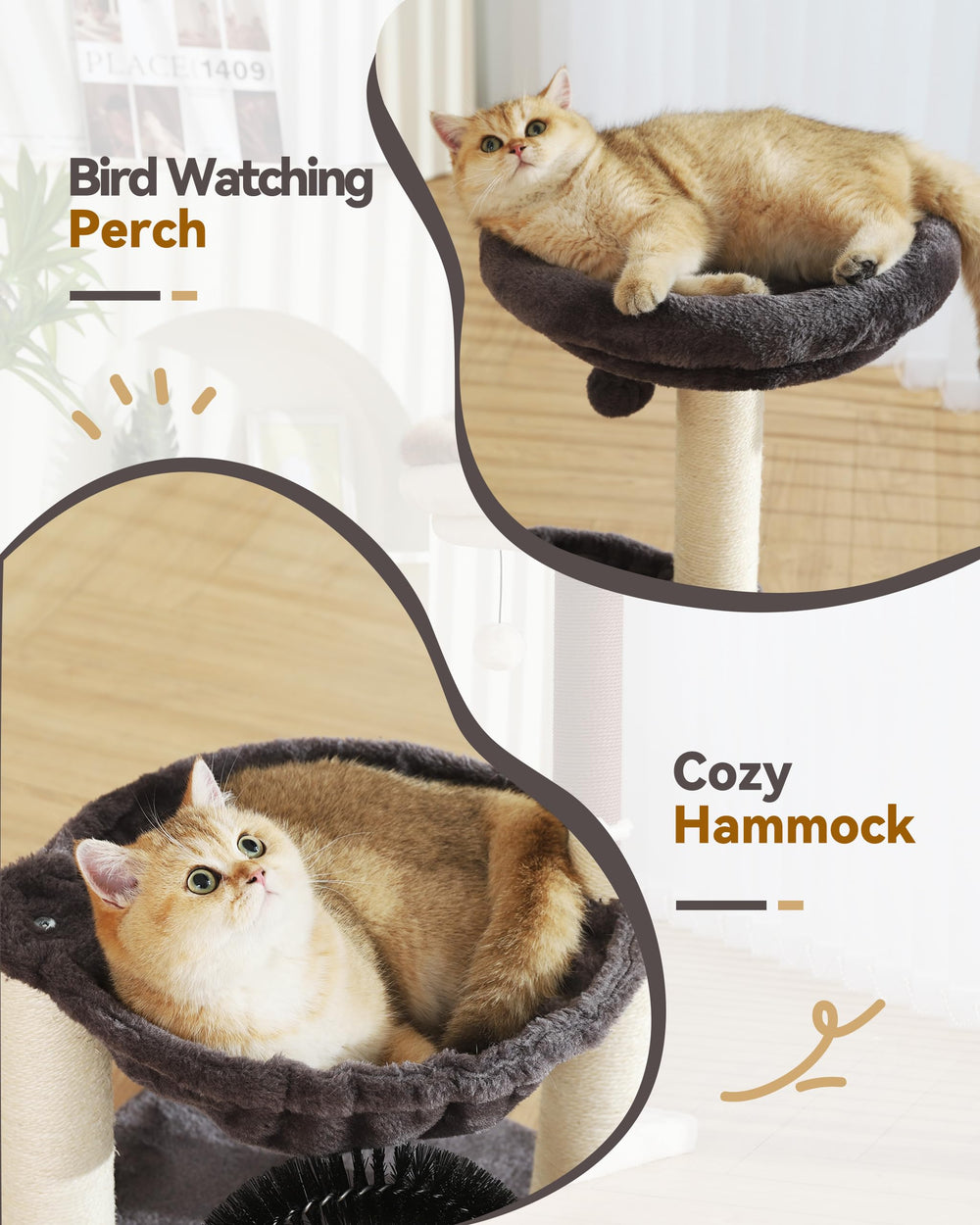 HOOPET cat tree interactive ball invites play and gentle exercise.