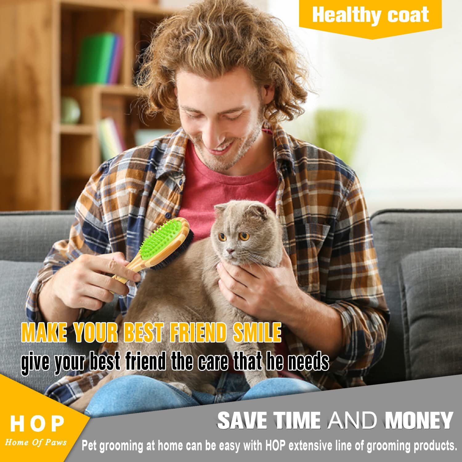 HOP Home of Paws silicone pet brushing comb massage promotes circulation and soothing strokes.