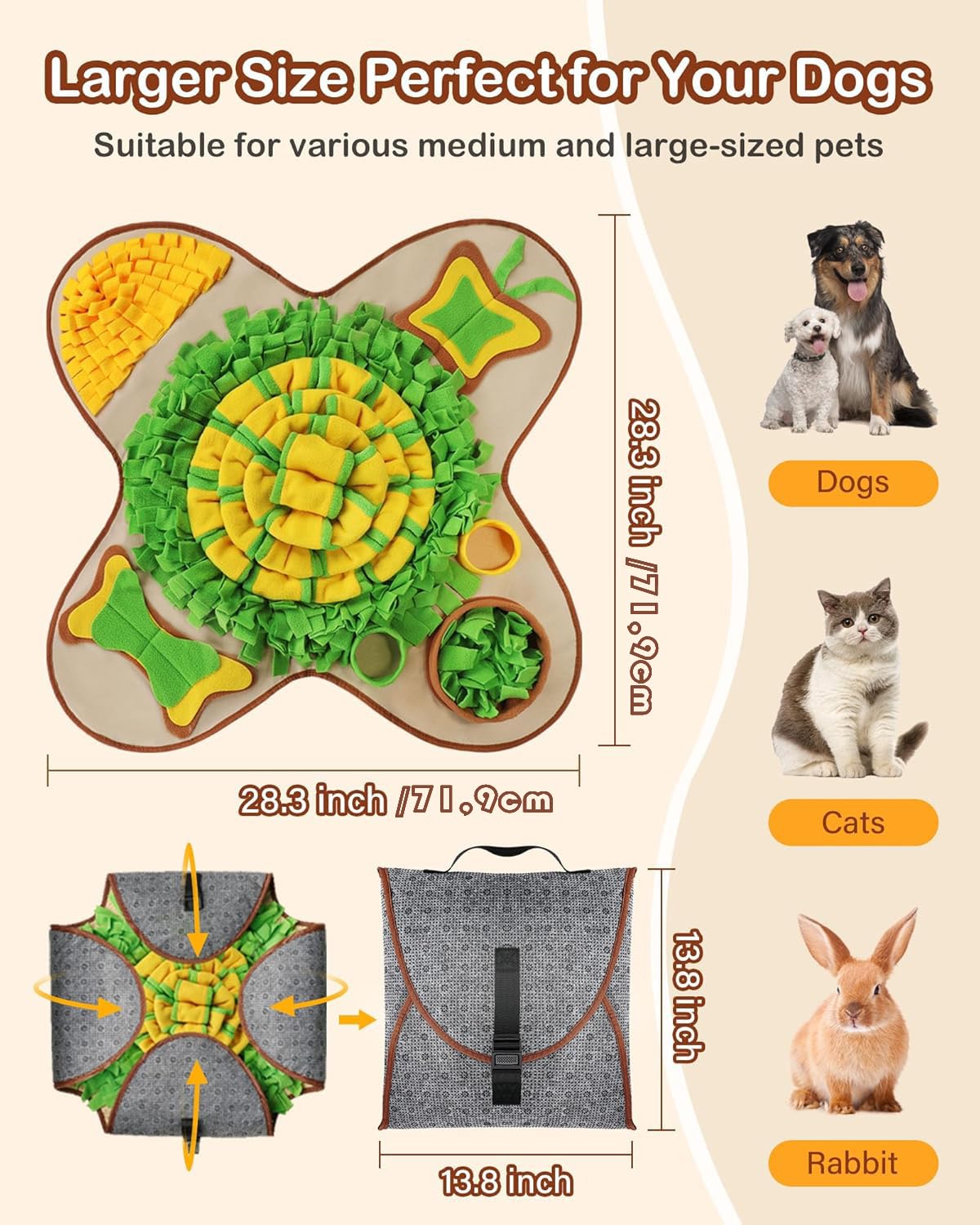 HOPET snuffle mat for indoor and outdoor use, portable and easy to clean.