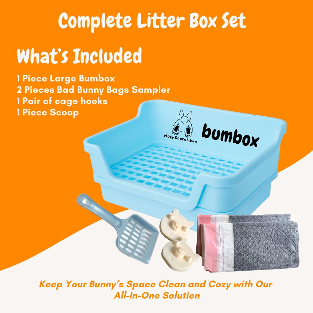 HoppScotch.bun Bumbox rabbit potty solution in blue for clean spaces