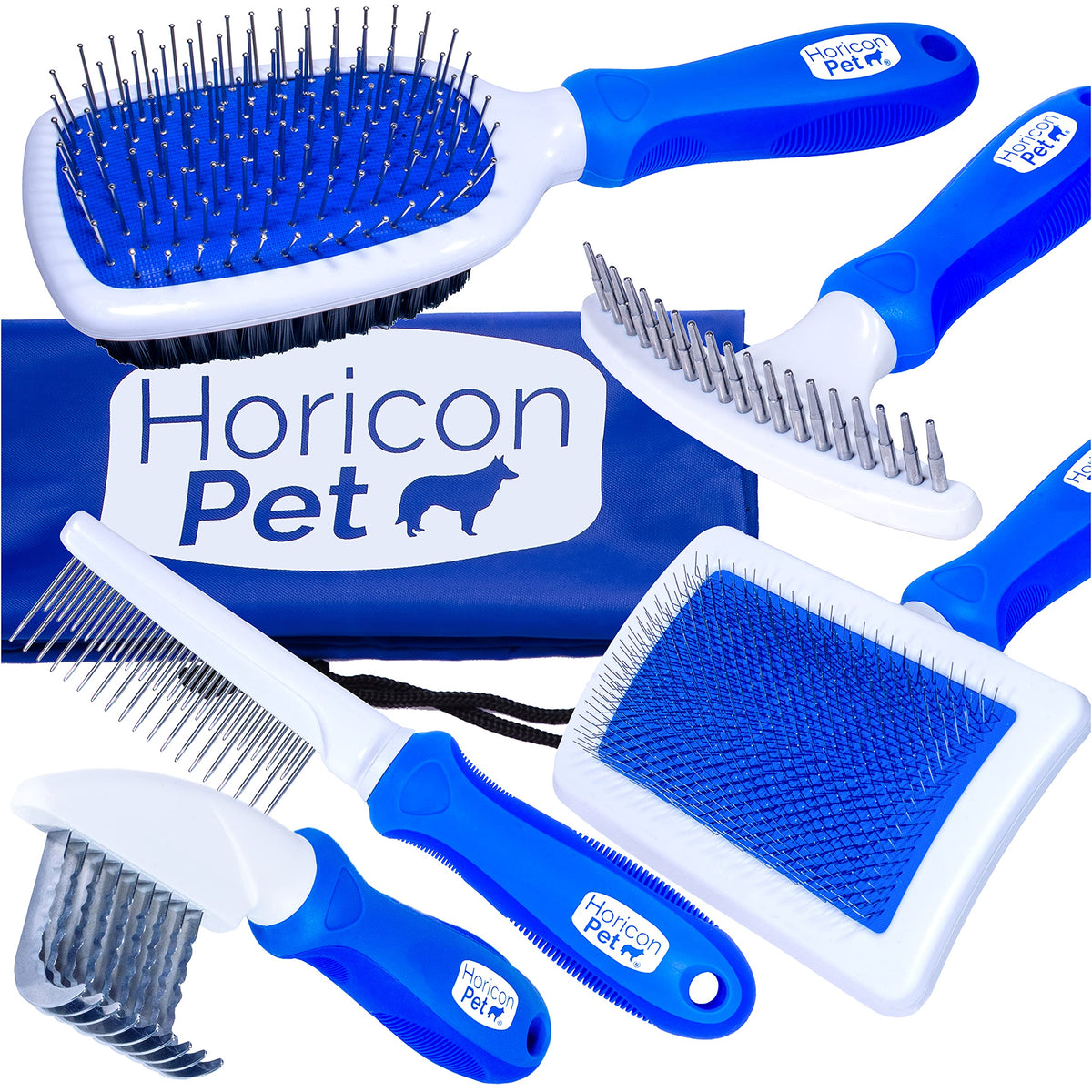 Horicon Pet ball-pin-bristle brush provides gentle detangling for a smooth coat.