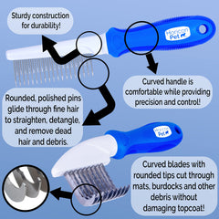 Horicon Pet detangling-comb eases mats without pulling on long hair.