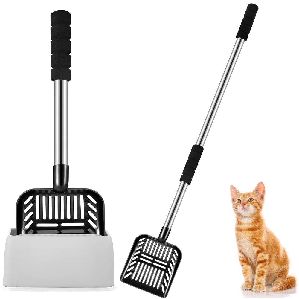 Hortsun 32-inch cat litter scooper long handle for easier cleaning.