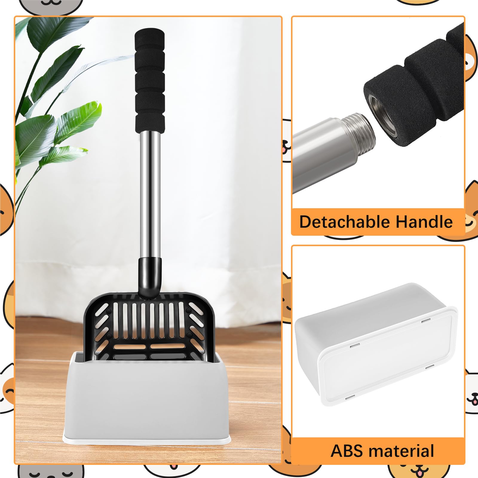 Hortsun detachable stainless steel scoop with rust-resistant durability.