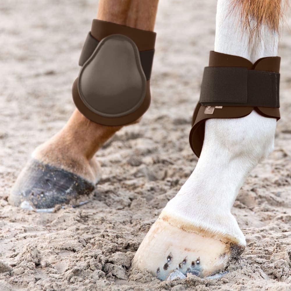 HORZE Chicago fetlock rear boot closeup shows hook-and-loop fastener and protective lining.