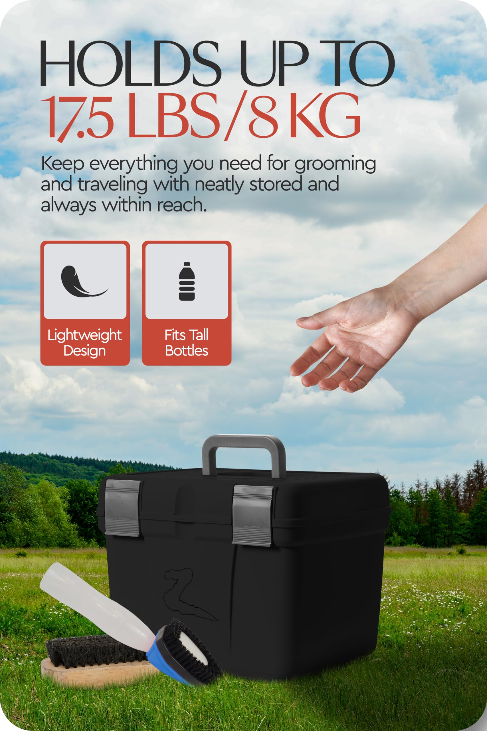 HORZE Smart Grooming Box measures 16x12x12 inches for compact storage.