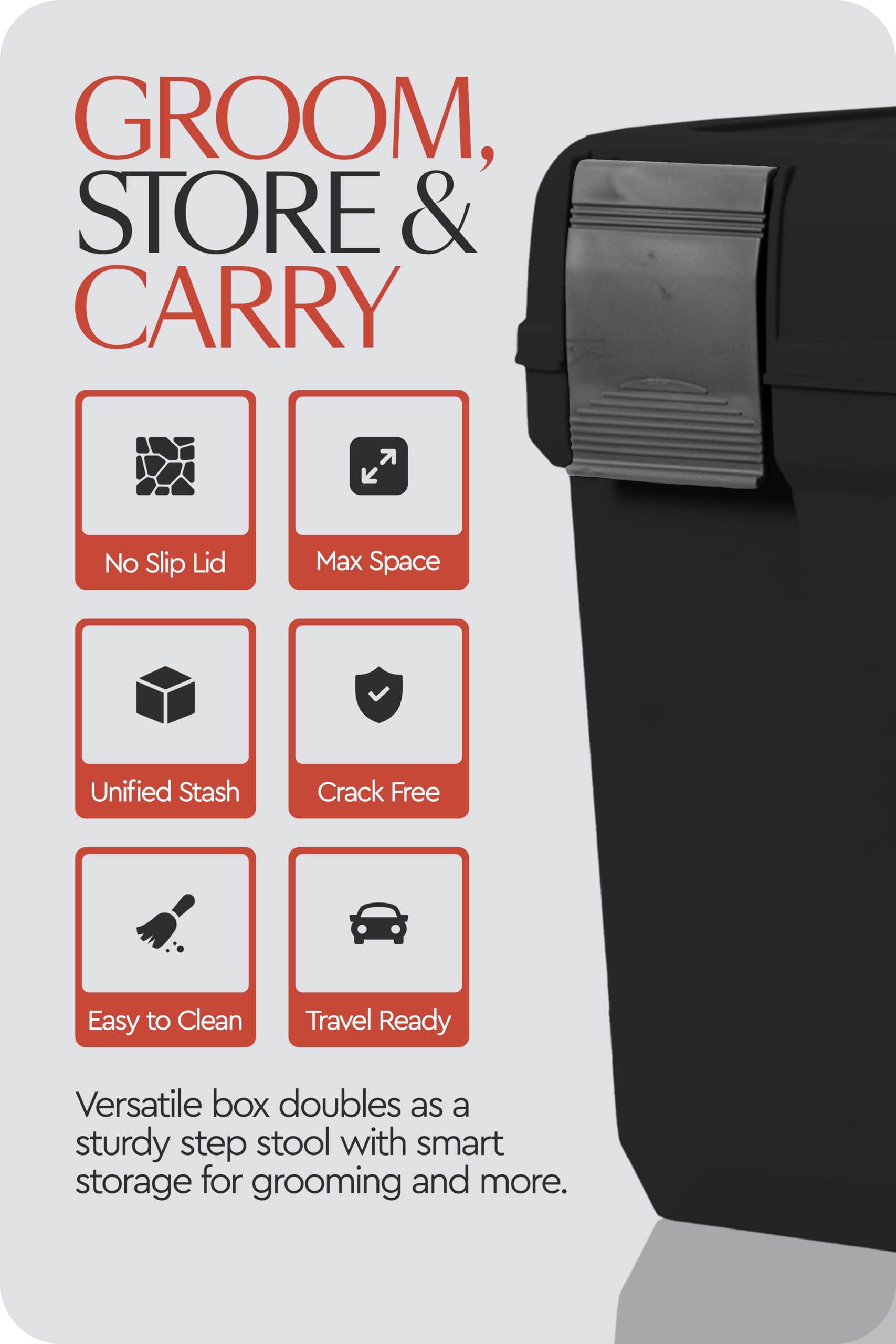 HORZE Smart Grooming Box travel-ready with secure closures for shows.