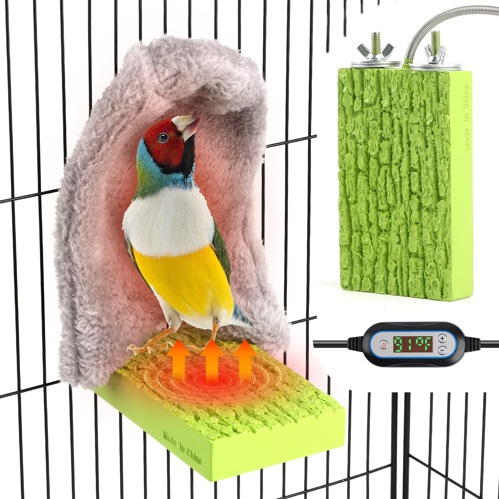 HOSUKKO bird heater for cage with stand provides warm perching.