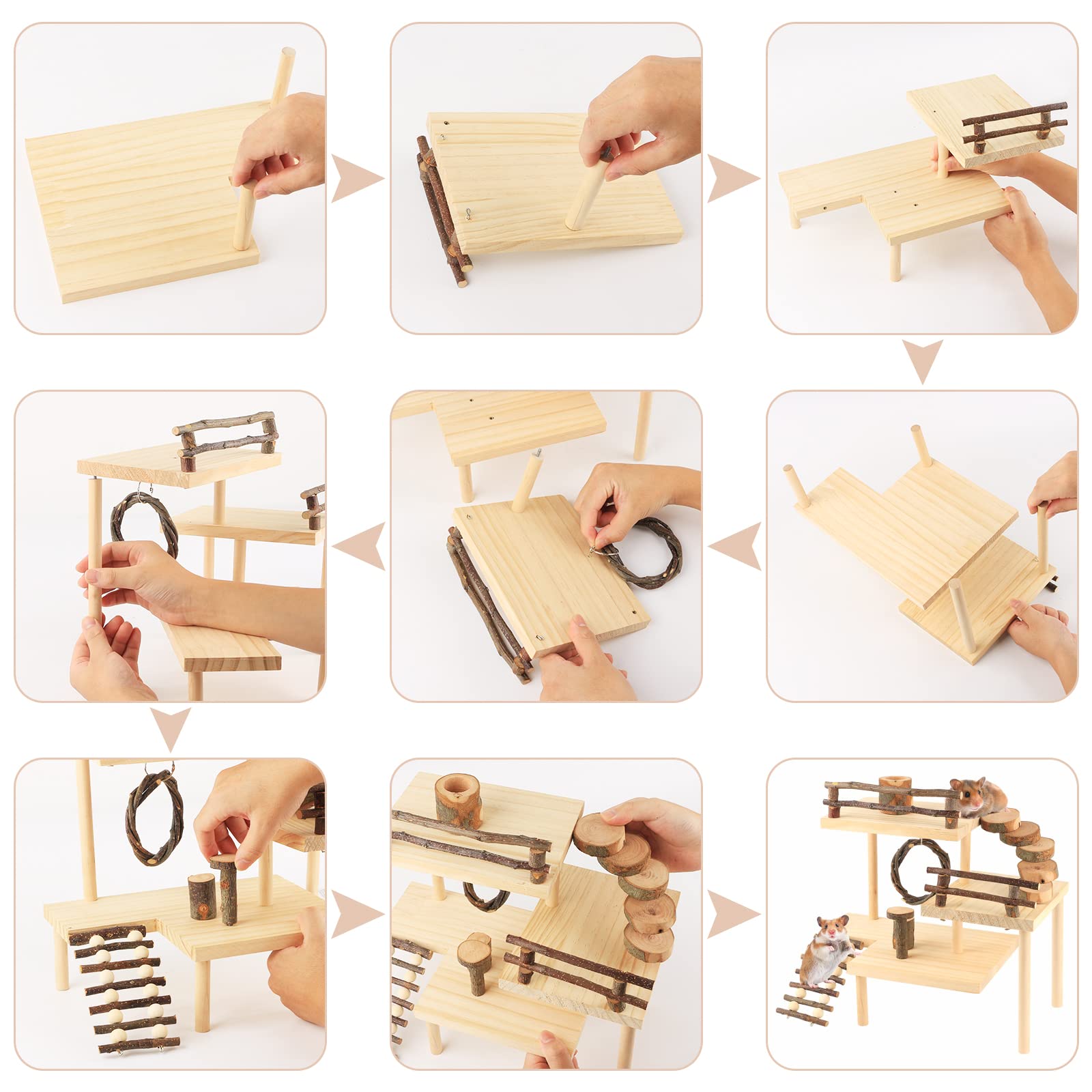 HOSUKKO hamster playground activity area shows multi-level space for climbing, running, and exploring.