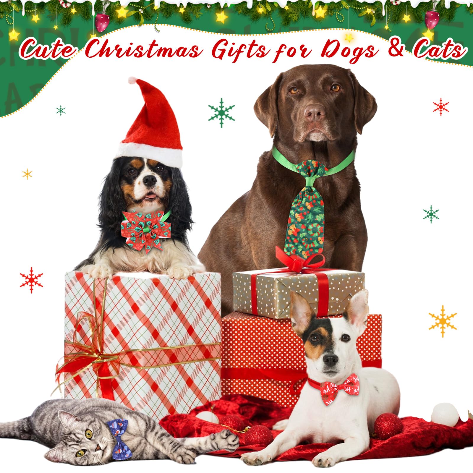 Hosuly Christmas dog bow collars with diverse patterns for festive photoshoots
