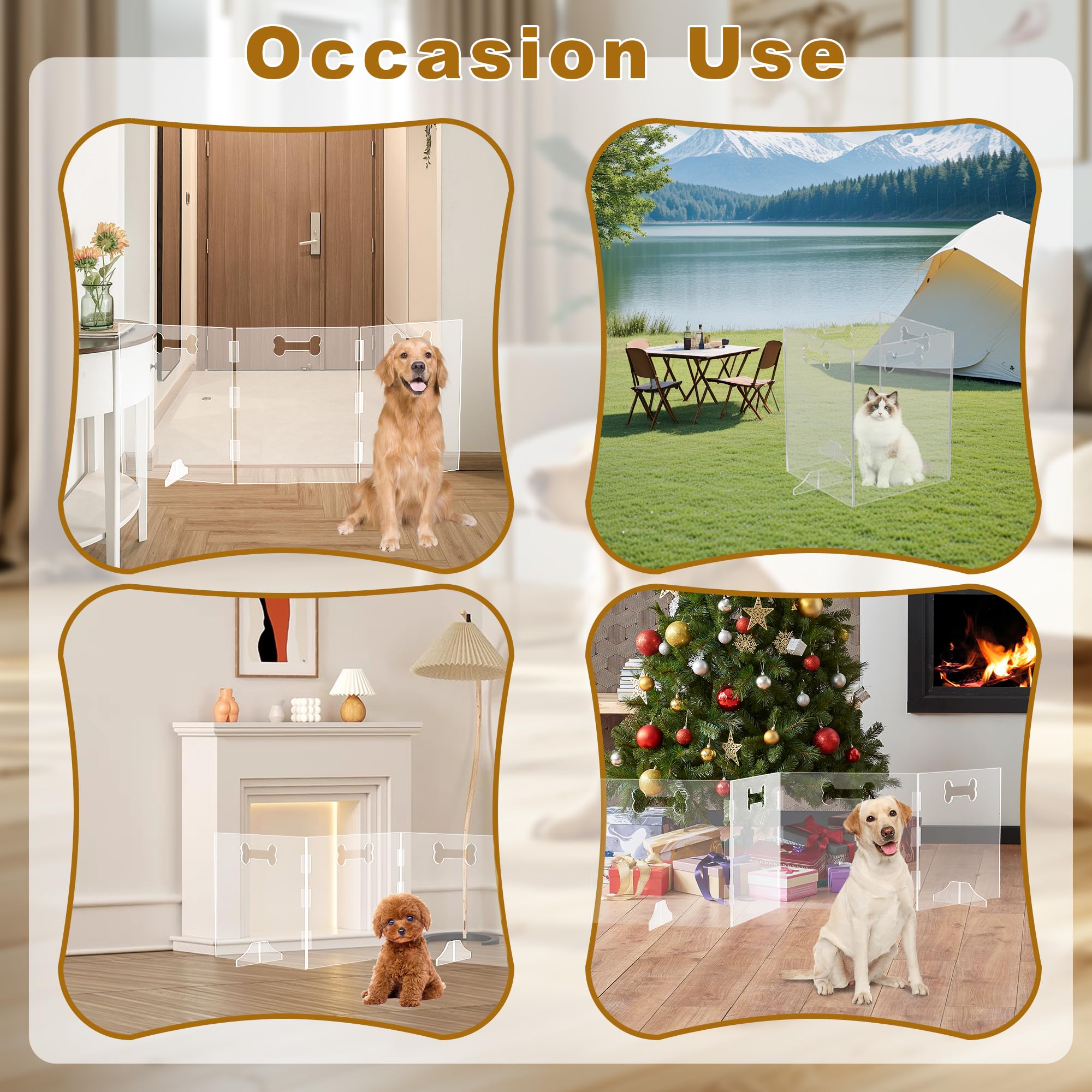 HotSoul clear acrylic dog gate with support feet for improved stability in rooms.
