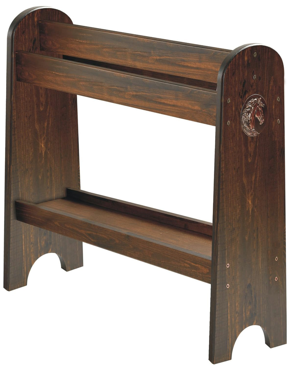 HOTCAN Pine Wood Saddle Rack front view highlights rustic wood grain for trophy saddle display