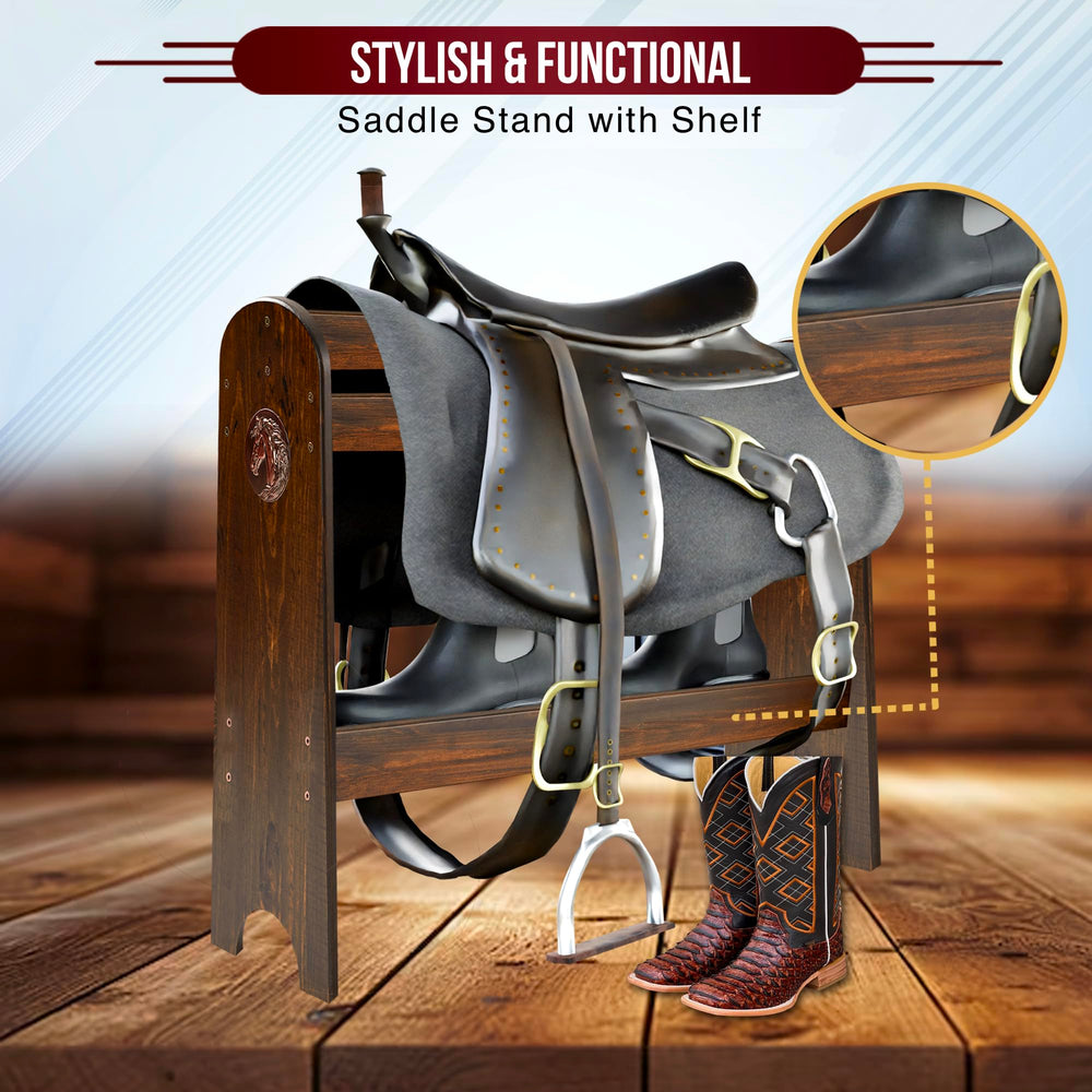 HOTCAN Wood saddle stand emphasizes the pine wood grain finish