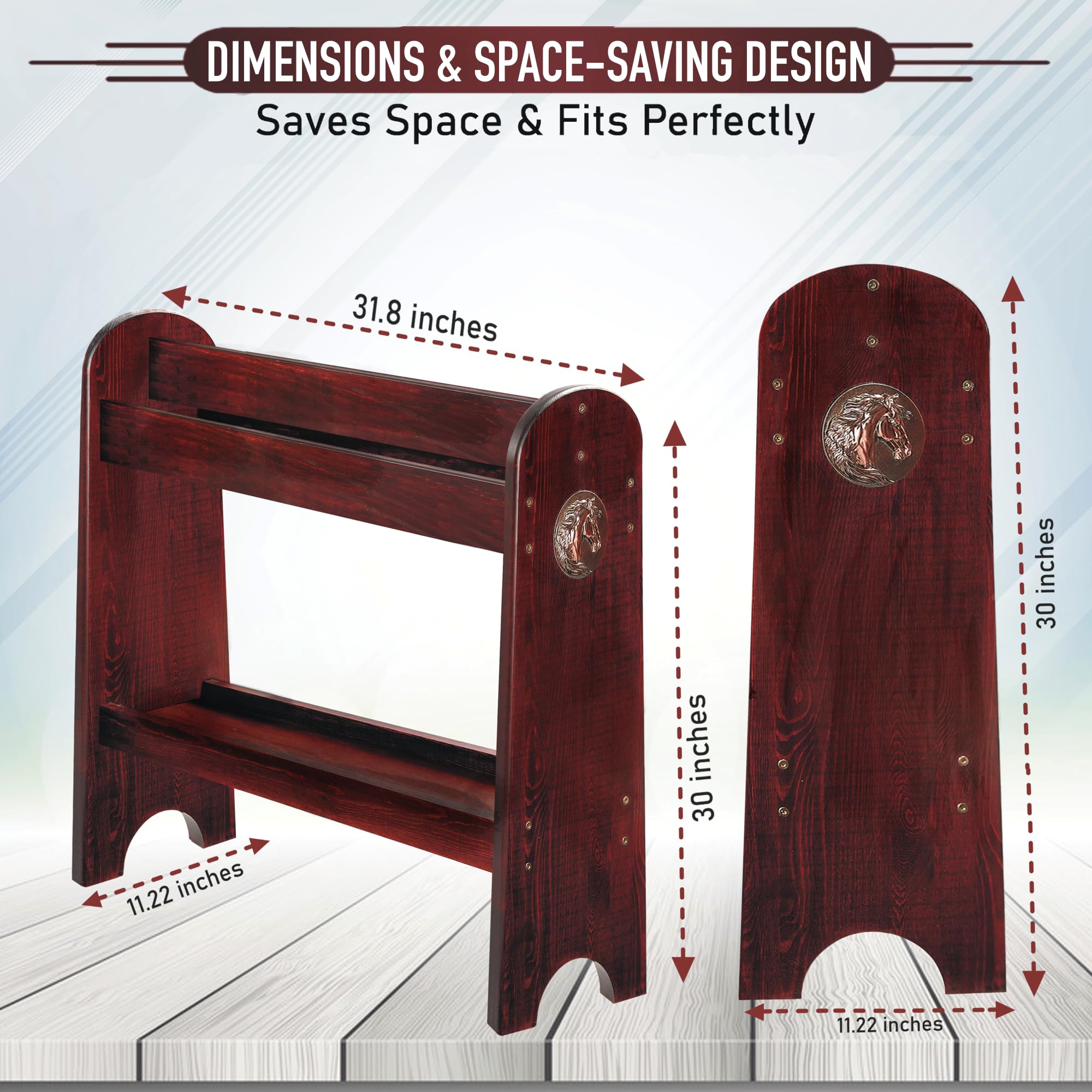 HOTCAN saddle rack shelf close-up shows extra storage for boots and brushes