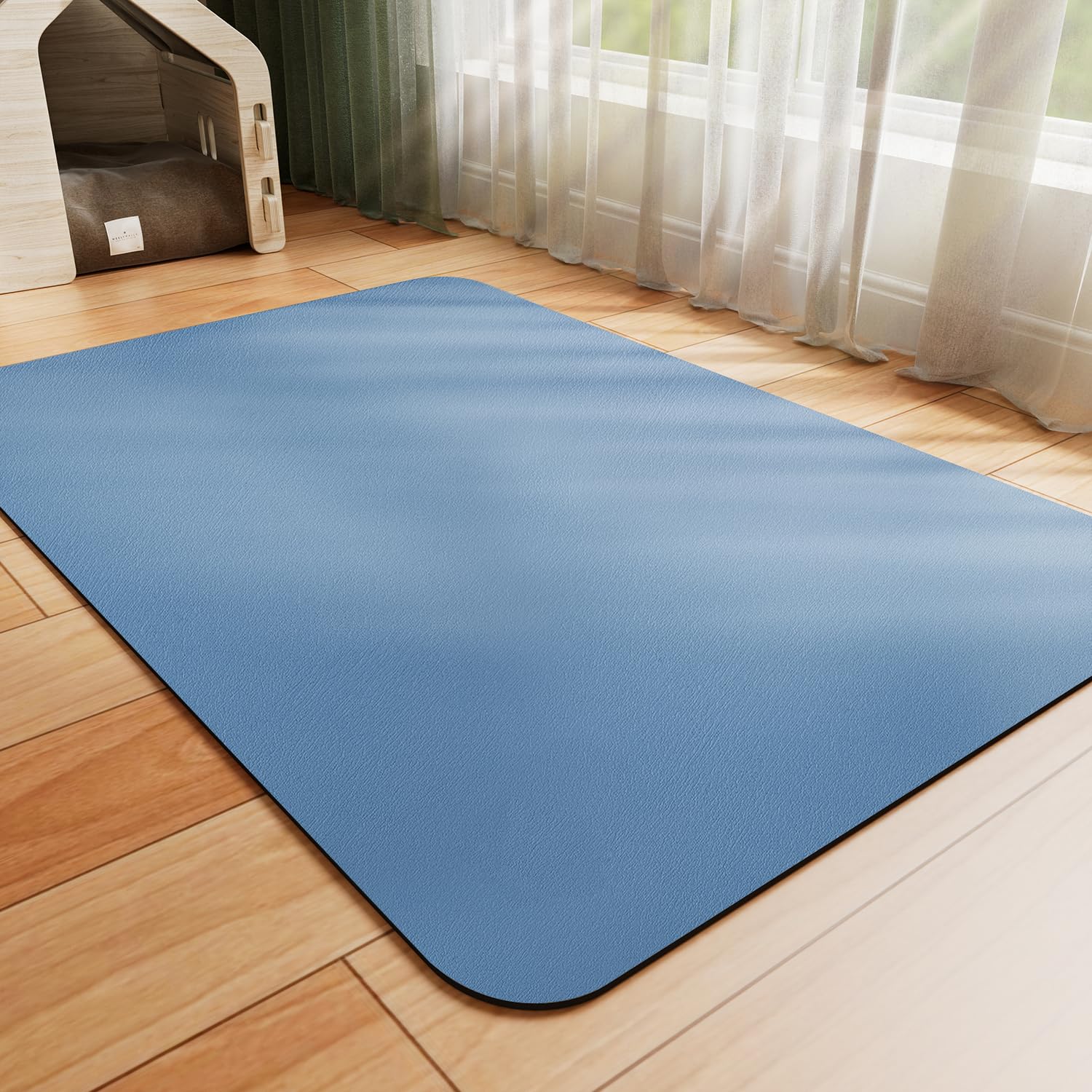 HotLive dog food mat top view blue shows absorbent surface for spills