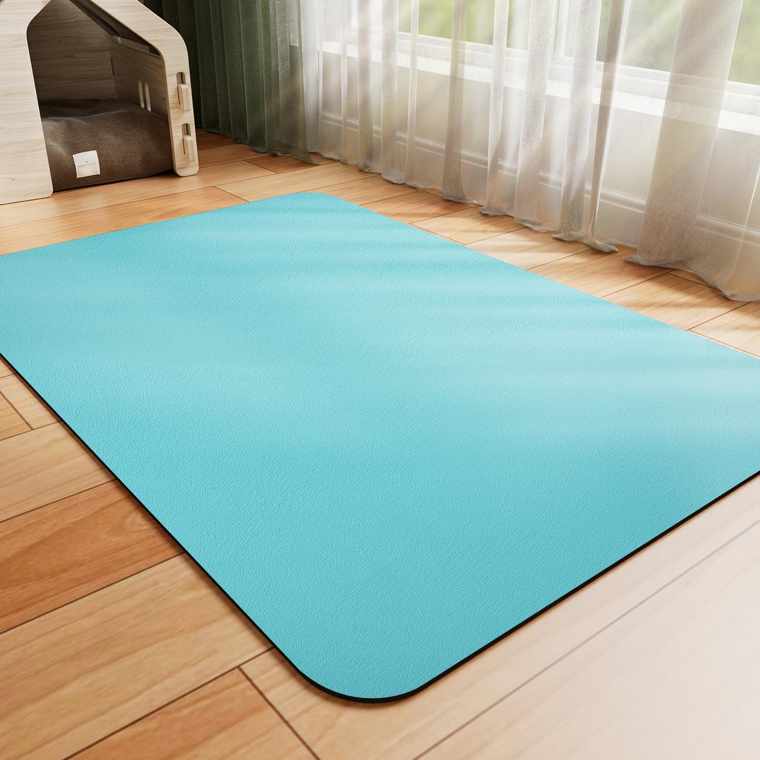 HotLive dog food mat absorbs water under teal 16x24 bowls for clean spills