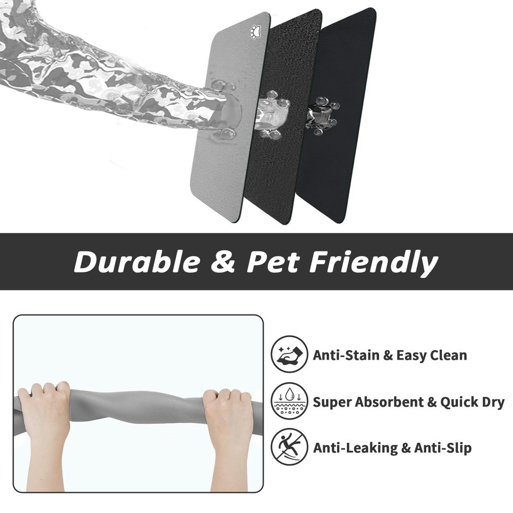 HotLive dog food mat paw grey 18x28 stain-resistant backing protects floors.