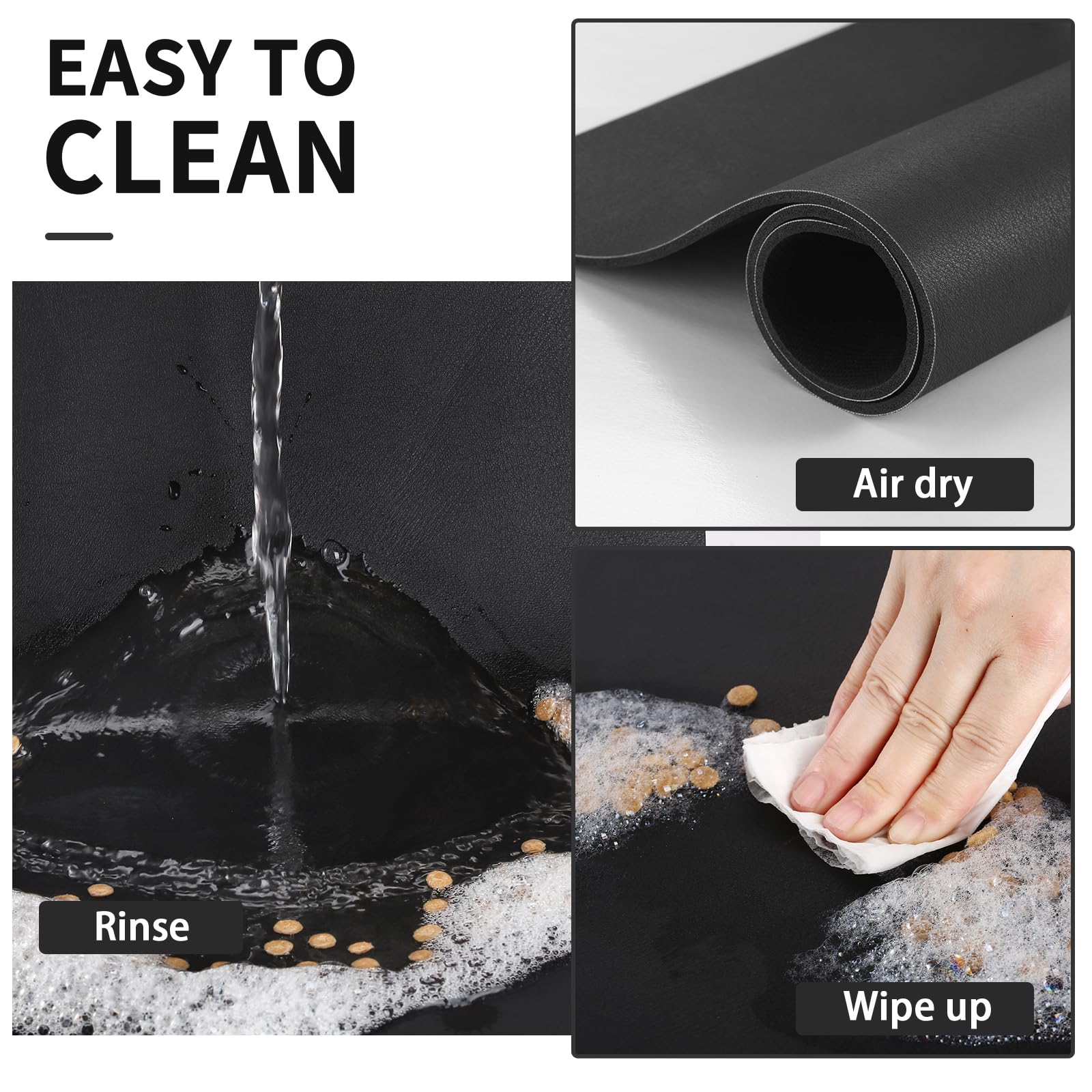 HotLive Paw Black dog food mat with anti slip backing preventing sliding during meals.