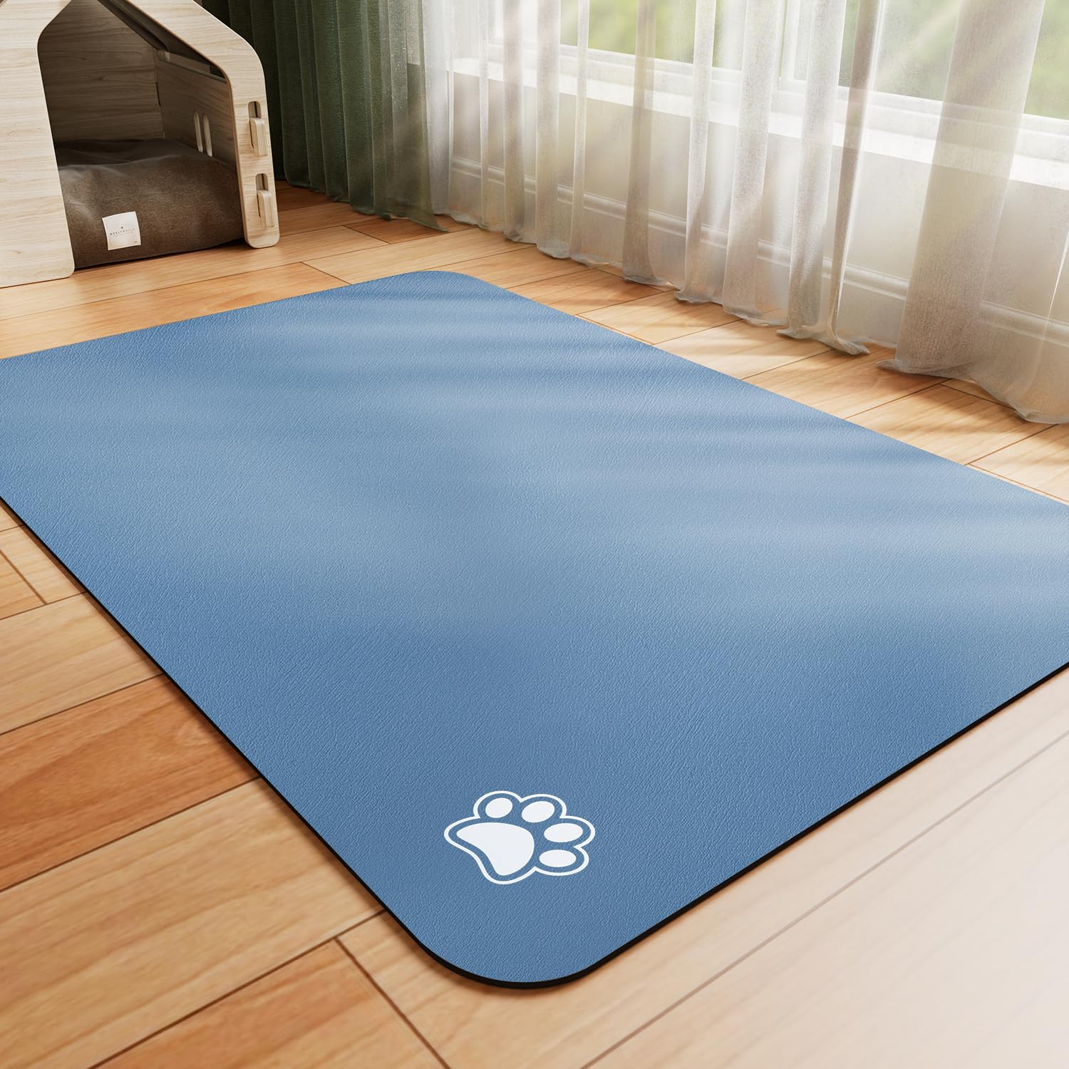 HotLive Paw Blue 18x28 dog food mat with absorbent surface for spills.