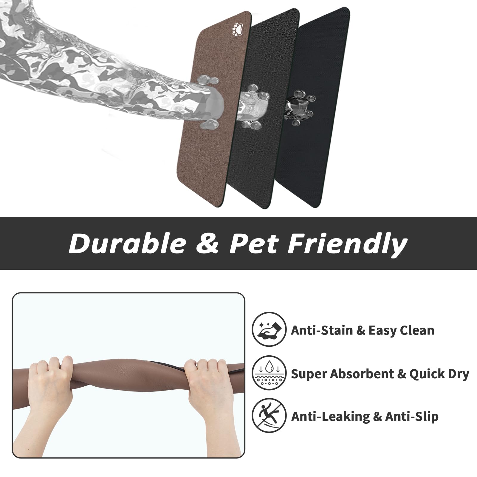 HotLive paw brown 16x24 mat keeps feeding area tidy.