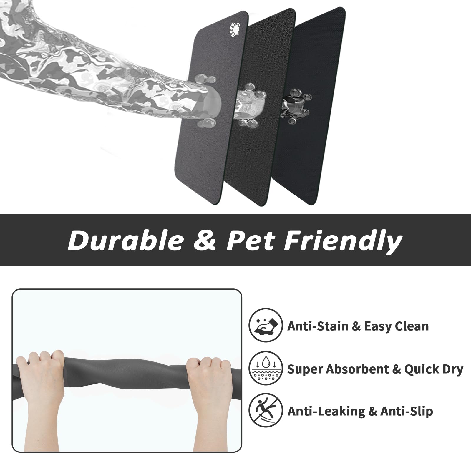 HotLive paw-dark-grey mat 18x28 blends with decor while catching spills.