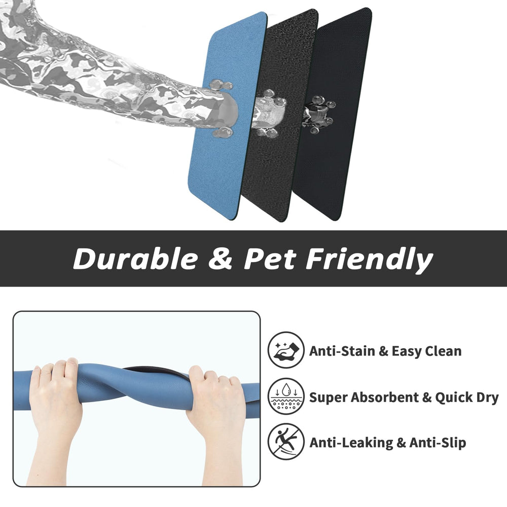 HotLive under-bowls mat blue helps create a tidy feeding area.