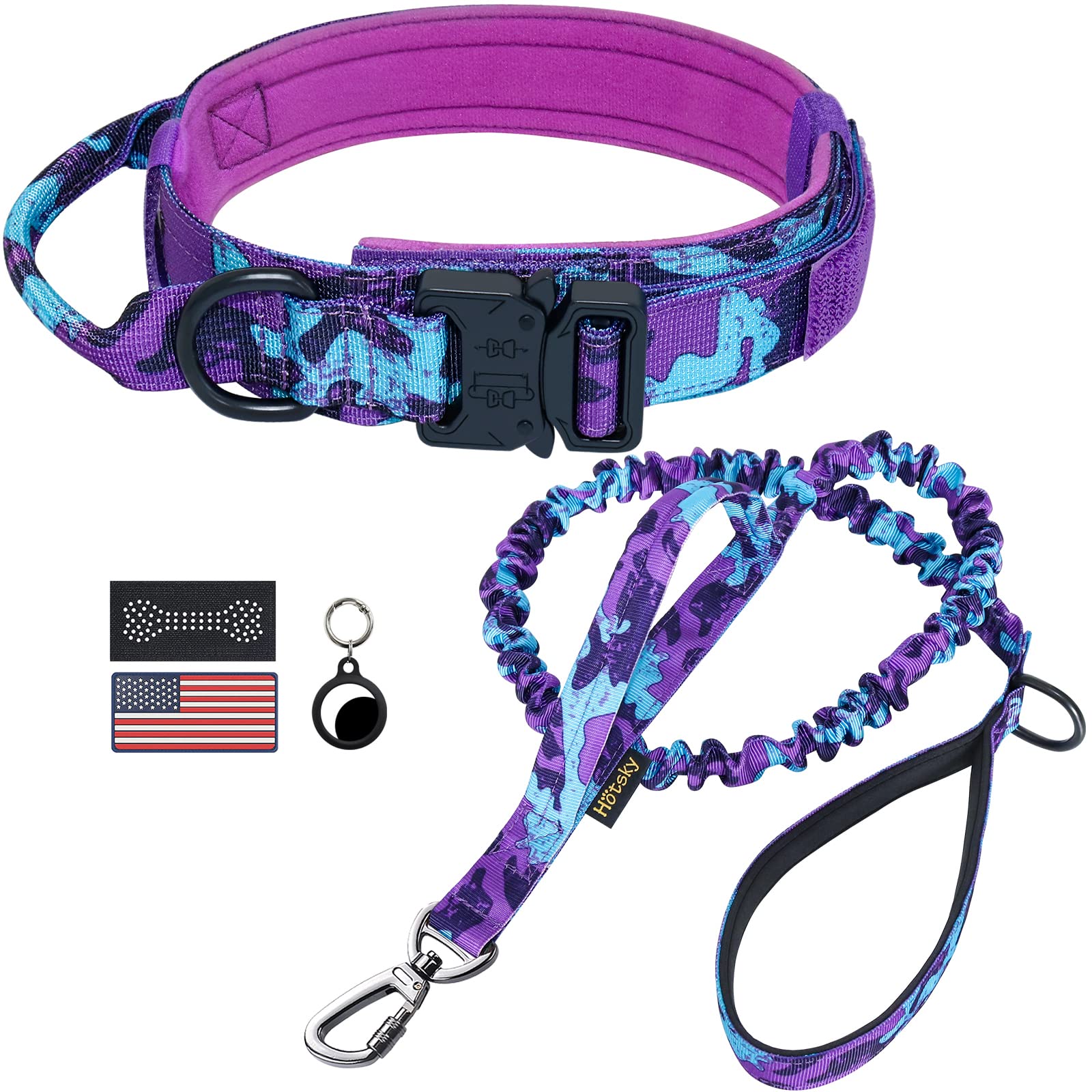 Hotsky tactical dog collar purple camo with durable nylon and padded lining.
