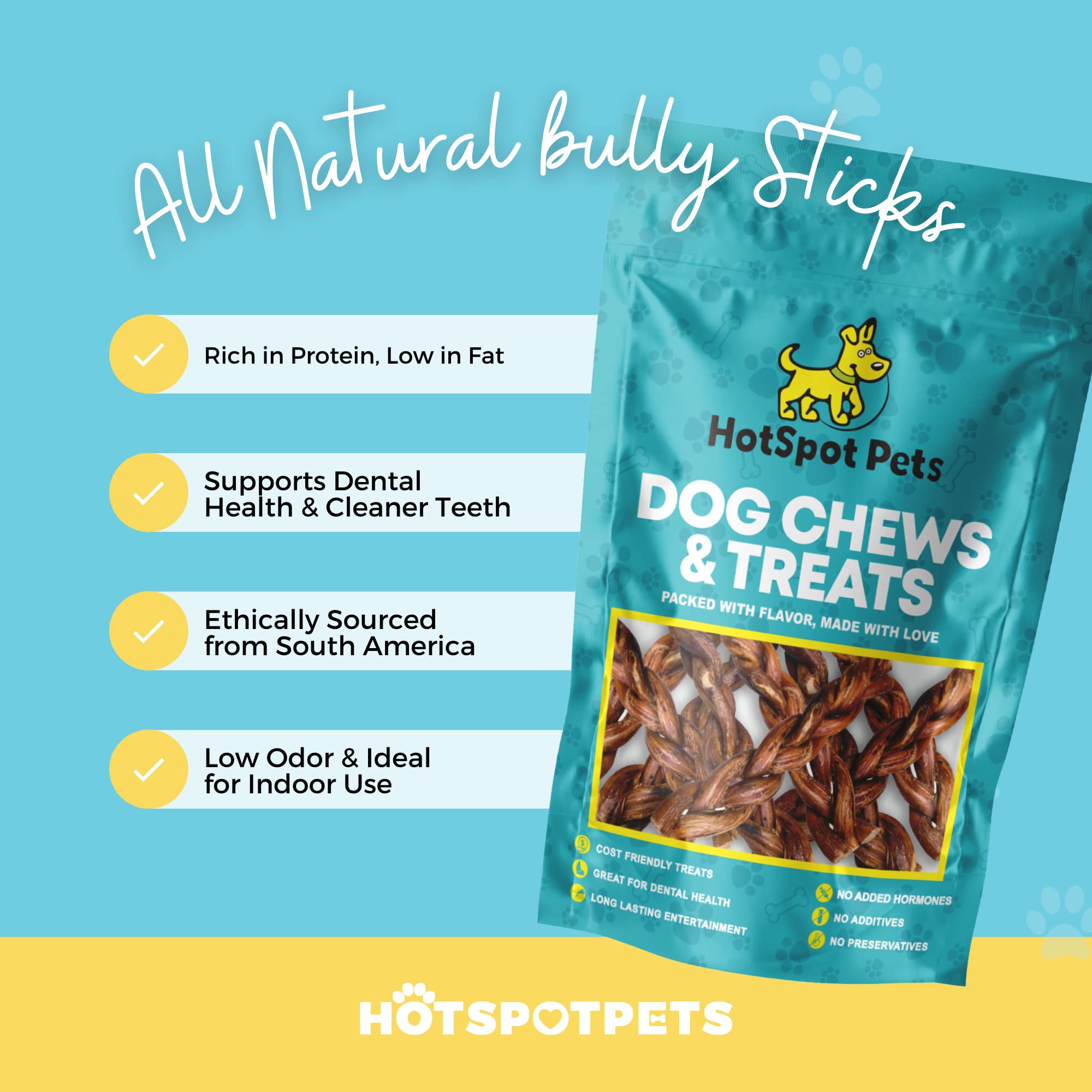 Hotspot Pets 12inch bully sticks—protein-rich chew perfect for long play.