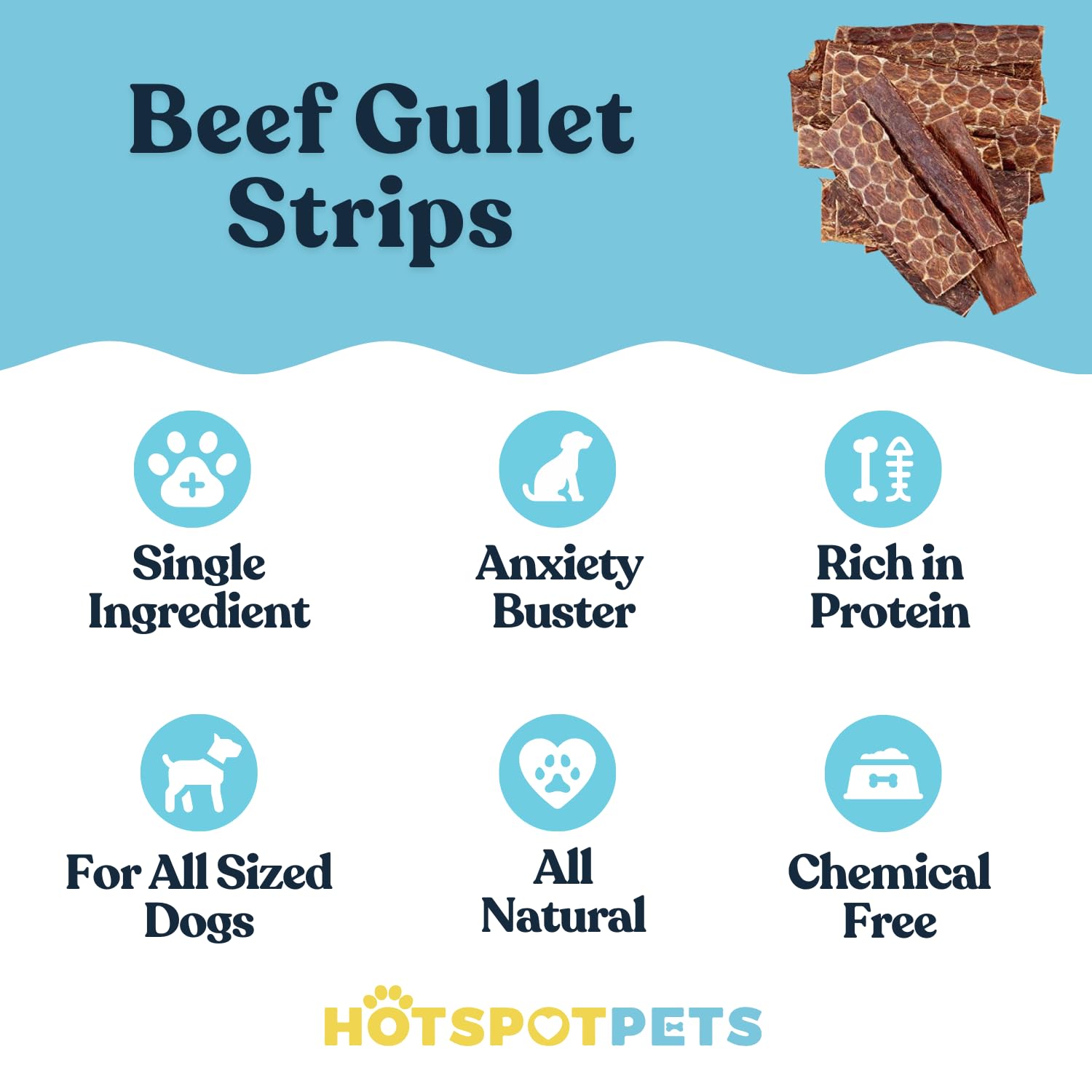 Hotspot Pets beef esophagus dog treats texture closeup highlights plaque-cleaning action for fresh breath