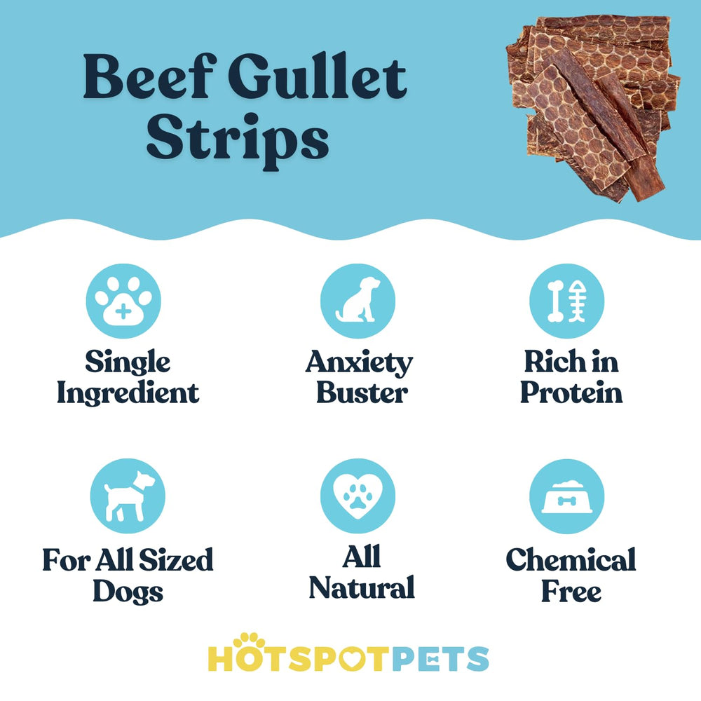 Hotspot Pets beef esophagus dog treats texture closeup highlights plaque-cleaning action for fresh breath