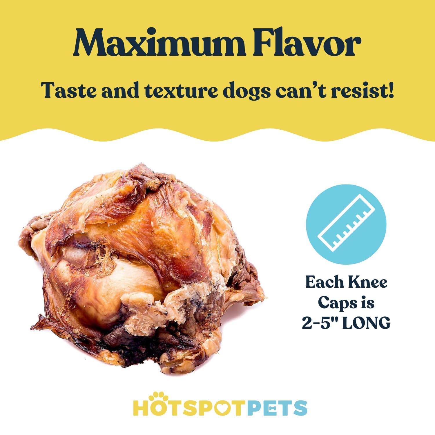 Hotspot Pets beef knee caps angle shot, naturally baked and flavorful.