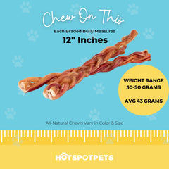 Hotspot Pets braided bully sticks 12inch textured braid highlights chew surface.