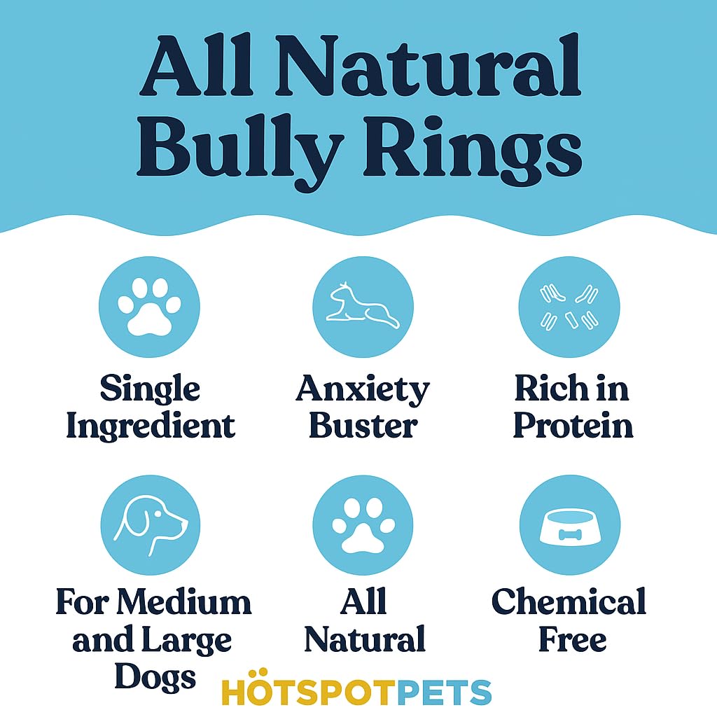 Hotspot Pets Bully Stick Rings 4-inch circle close-up highlighting natural beef pizzle.